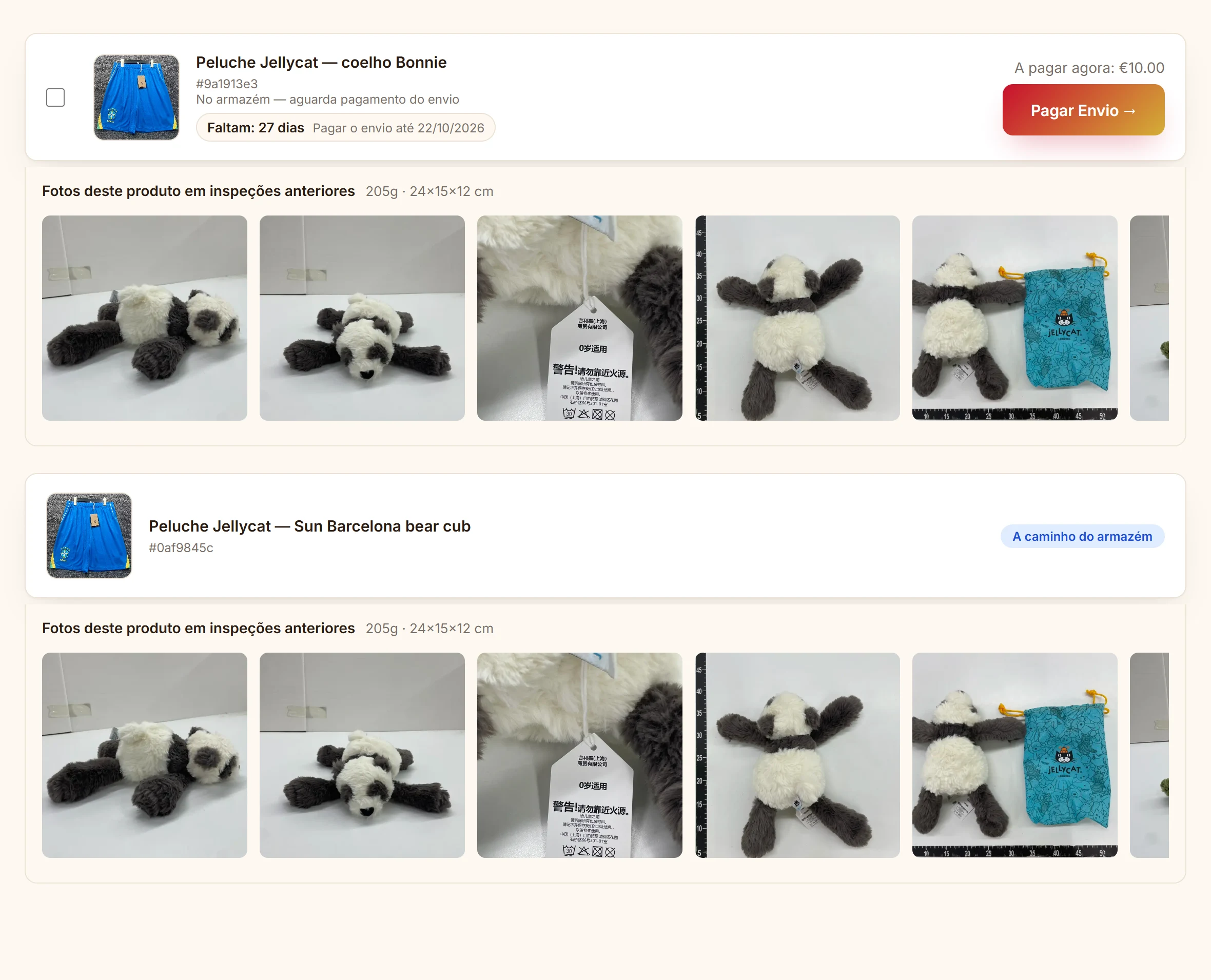 Ecrã do armazém com o envio pronto a pagar